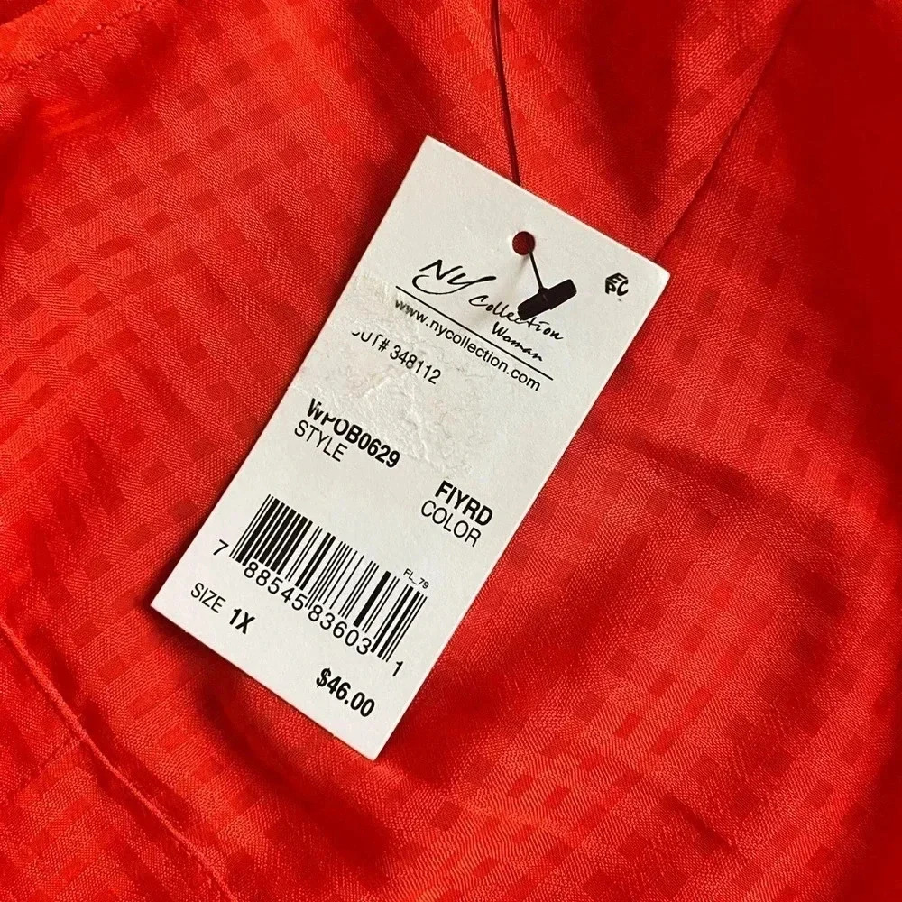 NY COLLECTIONS | Women’s Orange Sleeveless Button Down Sheer Blouse Size 1X - Picture 11 of 11